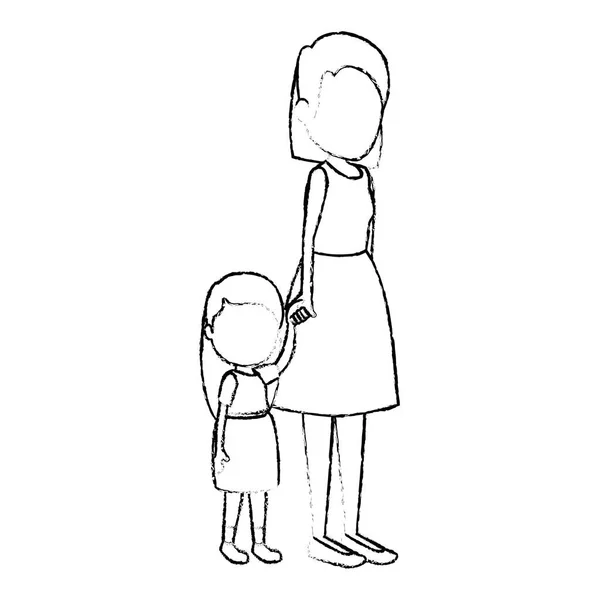 Милая и маленькая девочка с мамиными героями — стоковый вектор