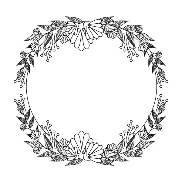 Красивые розы с круглой рамкой из листьев — стоковый вектор
