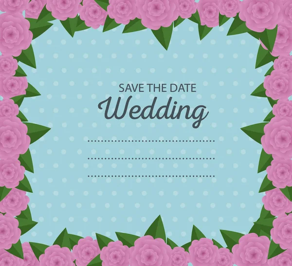 结婚卡边框与鲜花和树叶装饰 — 图库矢量图片