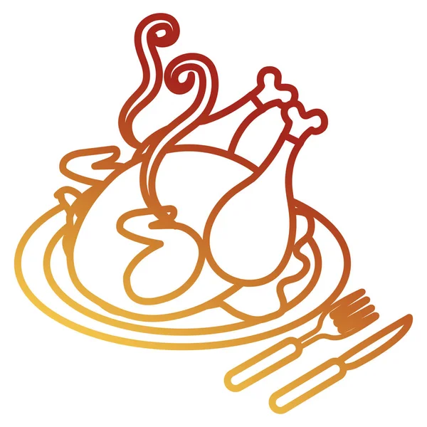Блюдо с куриным мясом и столовыми приборами — стоковый вектор