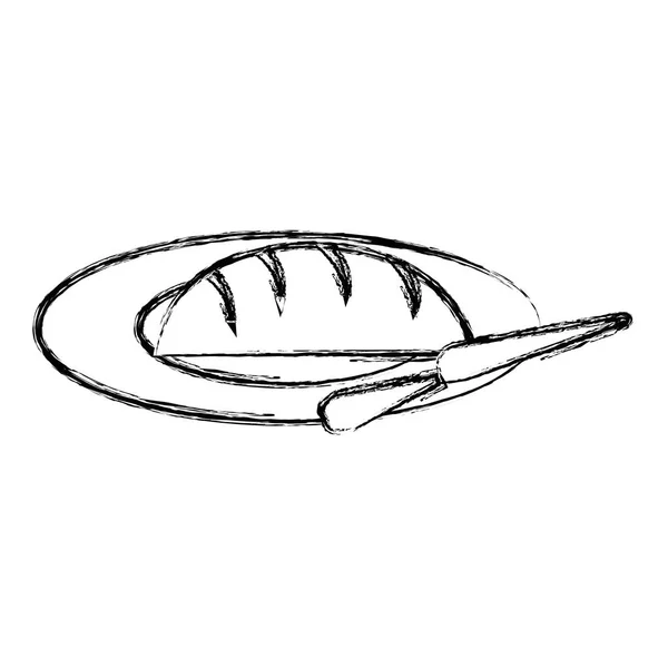 Delicioso pão no prato com faca —  Vetores de Stock