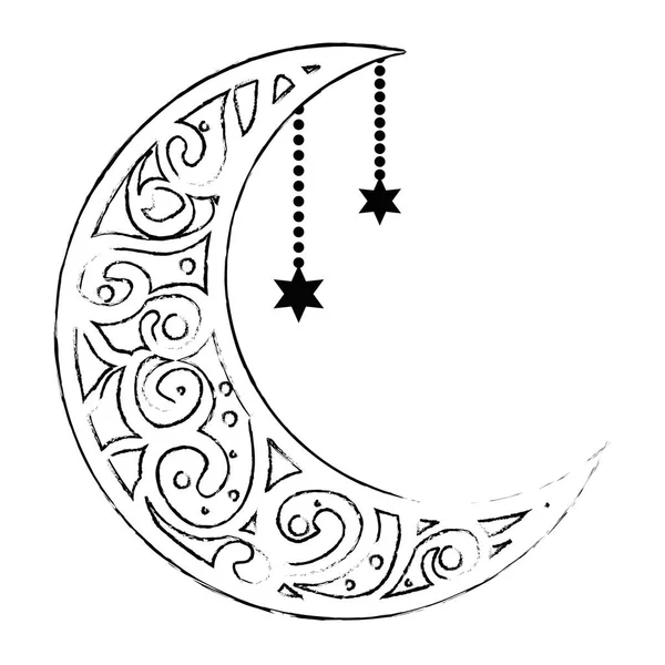 Luna di Ramadan Kareem con stelle appese — Vettoriale Stock