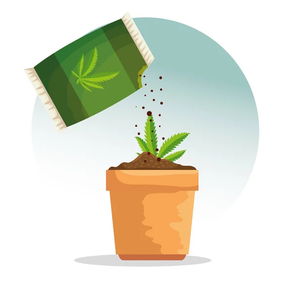 Plantpot ve esrar çanta içinde esrar bitki — Stok Vektör