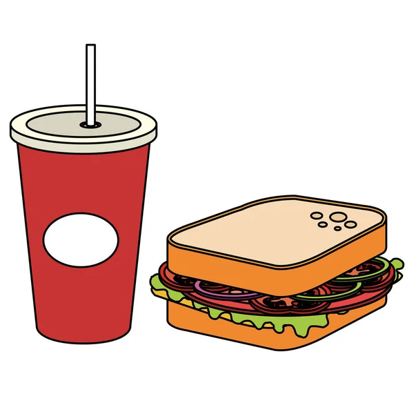 Refrigerante com deliciosa fast food —  Vetores de Stock