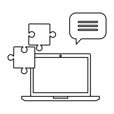 bulmaca parçaları ve konuşma balonu ile dizüstü bilgisayar