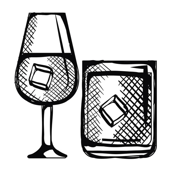 Copa de vino con vaso de whisky — Vector de stock