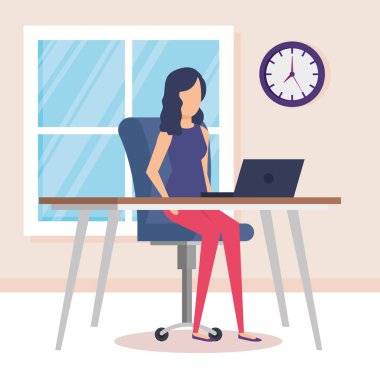 Ofis vektör illüstrasyonunda çalışan kadın