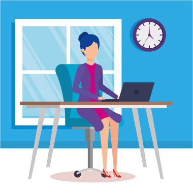 Ofis vektör illüstrasyonunda çalışan kadın