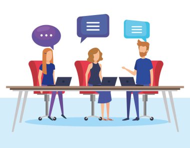 ofis vektör illüstrasyon konuşma kabarcıkları ile iş adamları