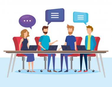 ofis vektör illüstrasyon konuşma kabarcıkları ile iş adamları