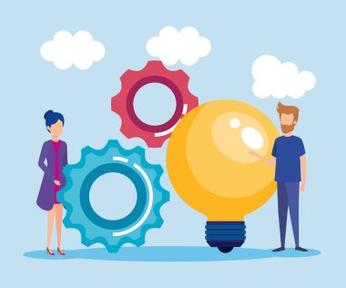 ampul ışık fikir vektör illüstrasyon tasarım vektör illüstratör ile mini insanlar