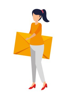 Mektupları taşıyan genç bir kadın.