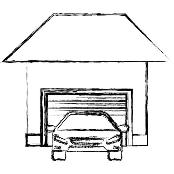 Garaj binası ile araba sedan araç — Stok Vektör