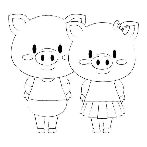 可爱和可爱的夫妇小猪字符 — 图库矢量图片