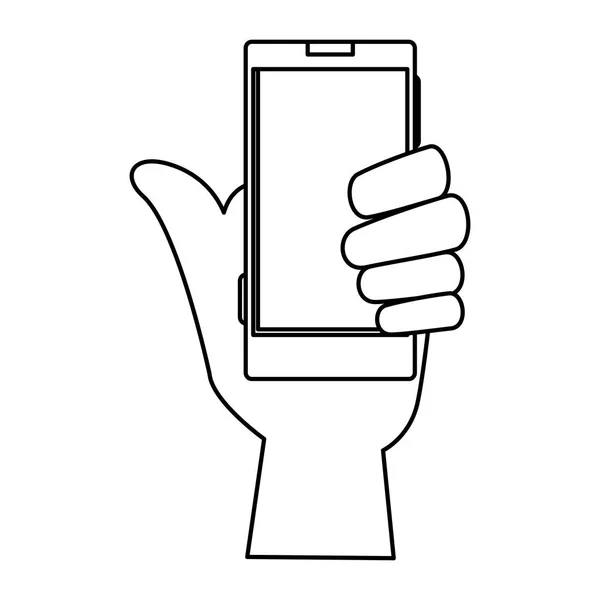 Mano con icono del dispositivo smartphone — Vector de stock