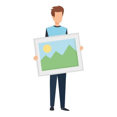 Genç adam resim vektörü çizimini kaldırıyor