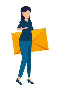 Mektupları taşıyan genç bir kadın.