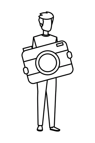 Νεαρός άνδρας ανύψωση φωτογραφική μηχανή φωτογραφικό χαρακτήρα — Διανυσματικό Αρχείο
