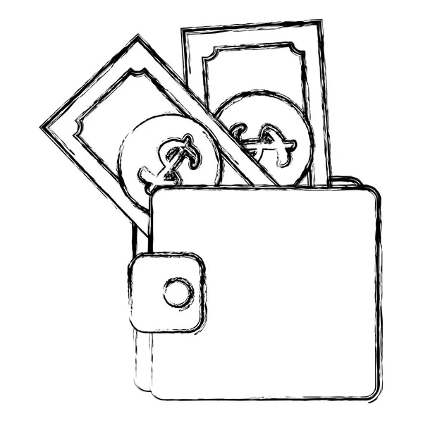 紙幣お金隔離アイコンを持つ財布 — ストックベクタ