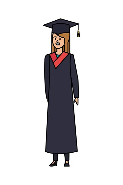 Jeune femme étudiant diplômé caractère — Image vectorielle