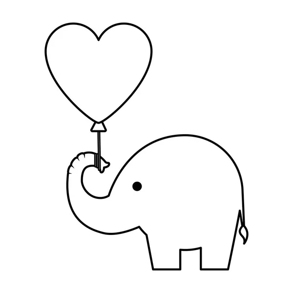 Cute little elephant silhouette with heart balloon — Stock Vector