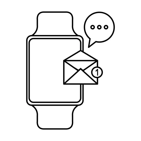 Smartwatch con sobre de correo electrónico y burbuja de voz — Vector de stock