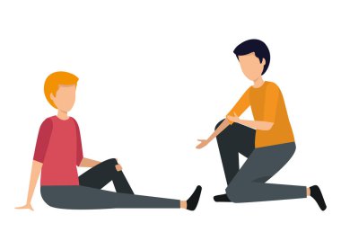 yerde oturan mutlu genç erkekler