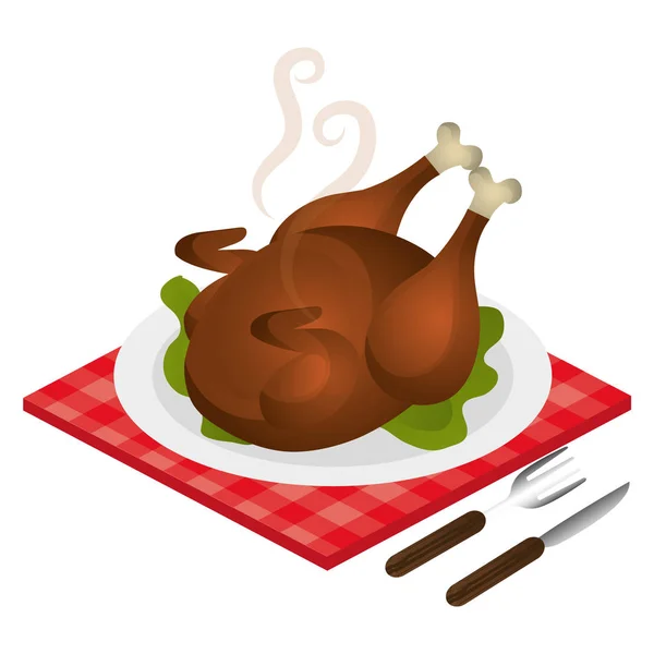 Gericht mit Hühnerfleisch und Besteck — Stockvektor