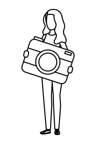 Jeune femme soulevant la caméra caractère photographique — Image vectorielle