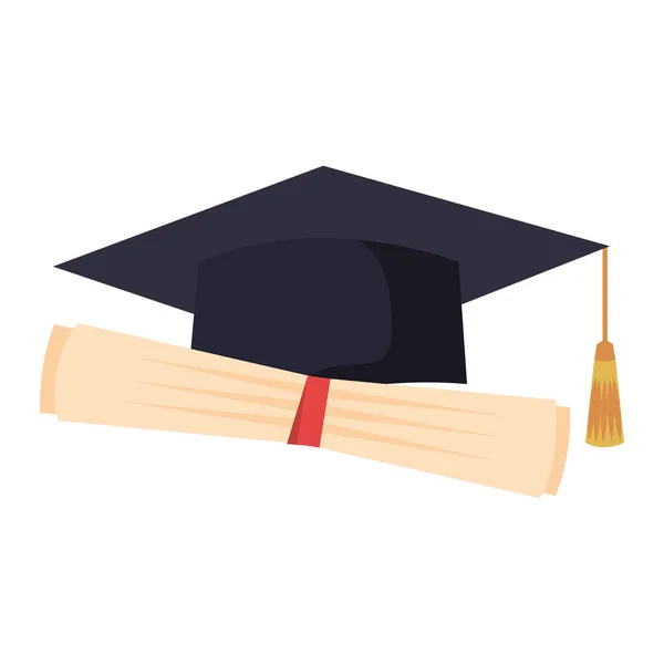 Sombrero de graduación e iconos de diploma — Vector de stock