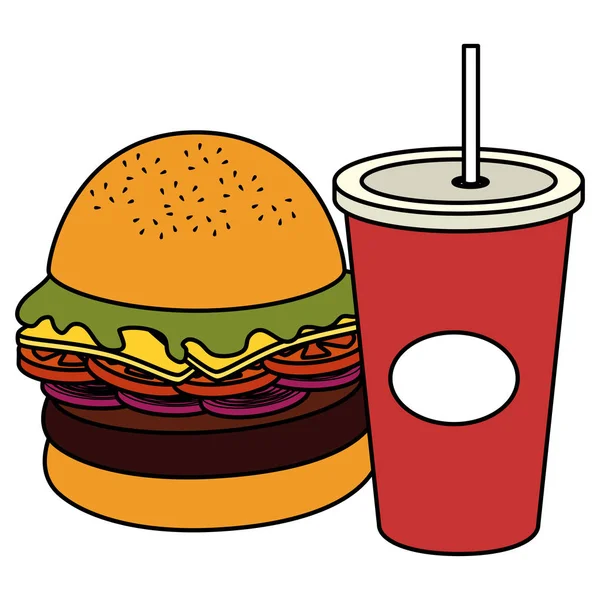 Refrigerante com deliciosa fast food —  Vetores de Stock