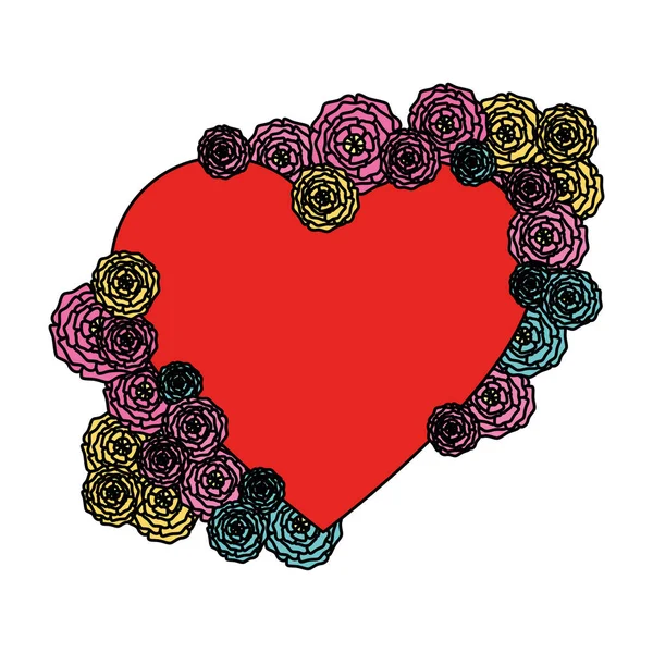 Kalp şekli ile güller dekorasyon — Stok Vektör
