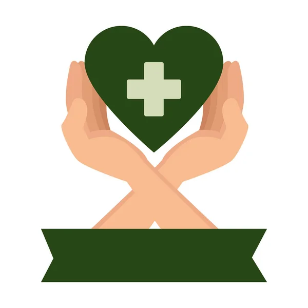Mani proteggere il cuore medico con croce — Vettoriale Stock