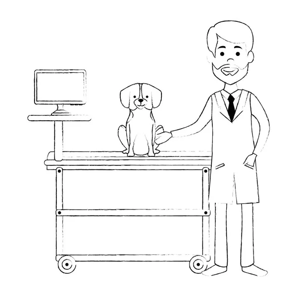 Médico veterinario con perro en camilla carácter avatar — Vector de stock