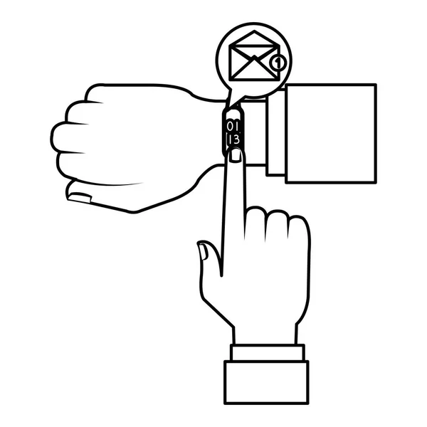 Mains avec smartwatch envoi e-mail — Image vectorielle