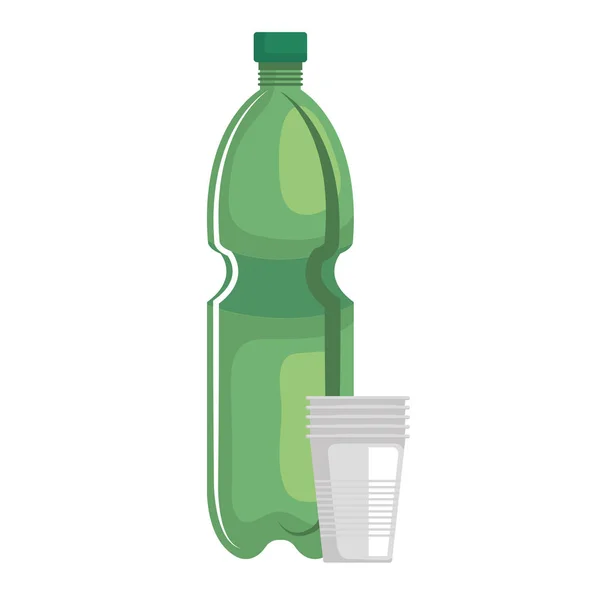Plastová recyklace lahví s plastovými šálky — Stockový vektor
