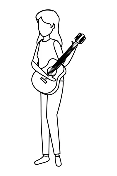 Junge Frau spielt Gitarreninstrument — Stockvektor