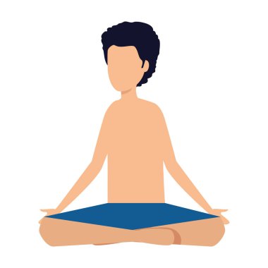 Mayolu genç adam yoga yapıyor.