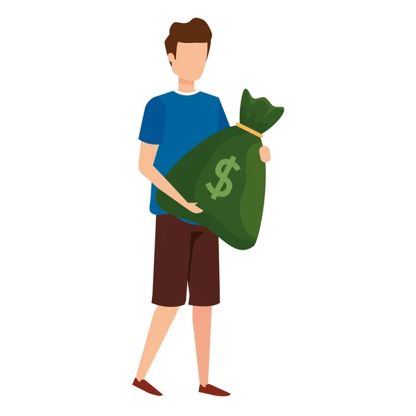 Mladý muž zvedání peněz taška — Stockový vektor