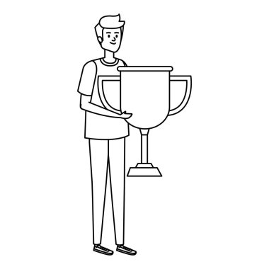 Genç adam kupa ödülünü kaldırıyor