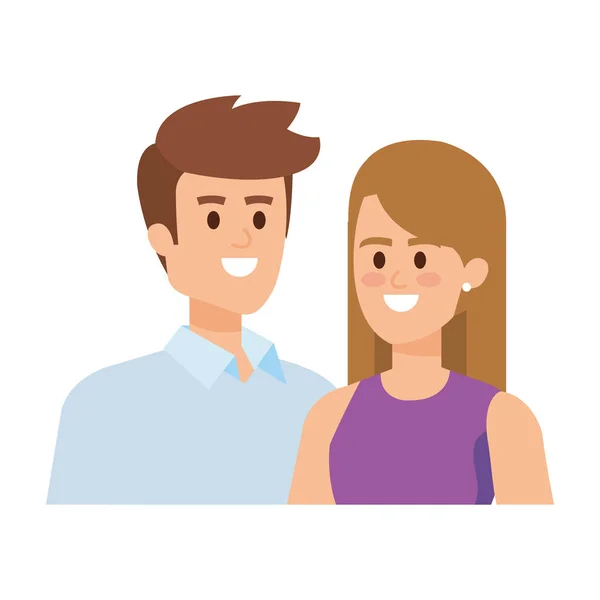 Pareja joven amantes avatares personajes — Vector de stock