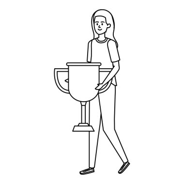 Genç kadın kupa ödülünü kaldırıyor