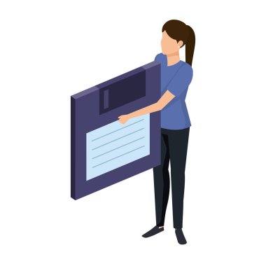 Disket veri deposunu kaldıran genç bir kadın