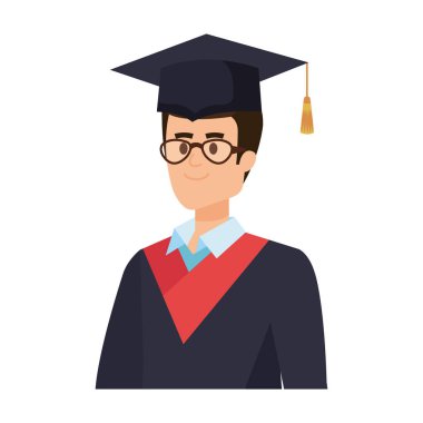 Genç adam gözlüklü mezun oldu.