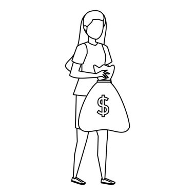 Genç bir kadın para çantası taşıyor.