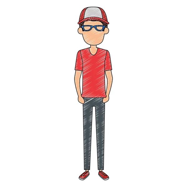 Joven con carácter de gorra — Vector de stock