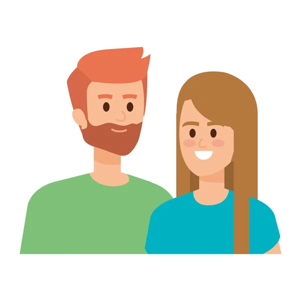 Pareja joven amantes avatares personajes — Vector de stock