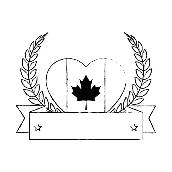 Cuore con icona bandiera canadese emblema — Vettoriale Stock