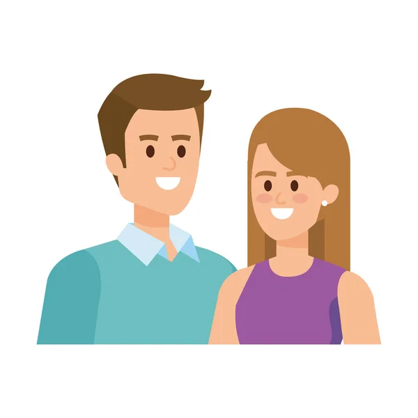 Pareja joven amantes avatares personajes — Vector de stock