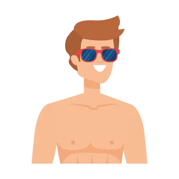 Молодий чоловік без сорочки з сонцезахисними окулярами — стоковий вектор